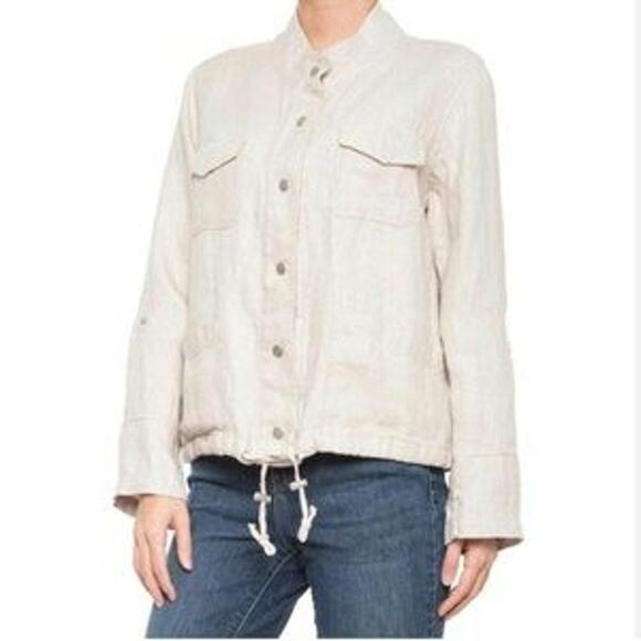 100% Linen Mnimalist Snap Button Down  Jacket Pockets Oversized XS - Picture 1 of 9